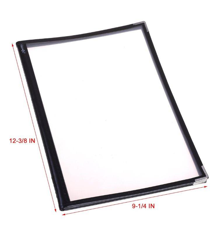 Menu de restaurant en plastique transparent avec bord en cuir , 6 pages, 12 vues, format A4 8,5 x 11 pouces